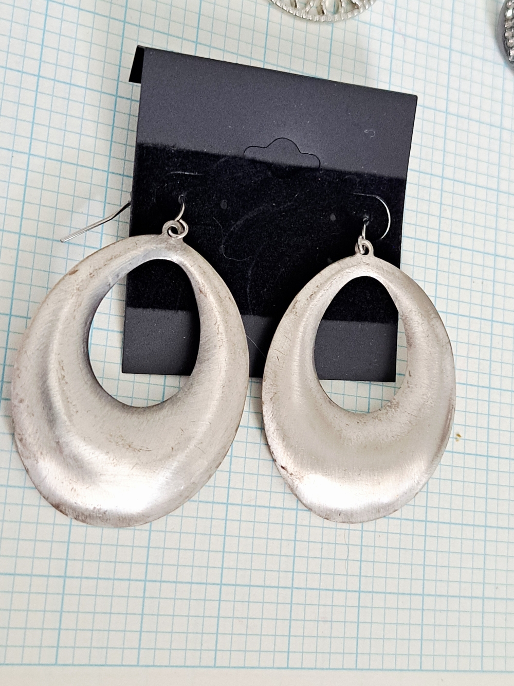 Silver Tone Open Teardrop Hoop Dangle Earrings